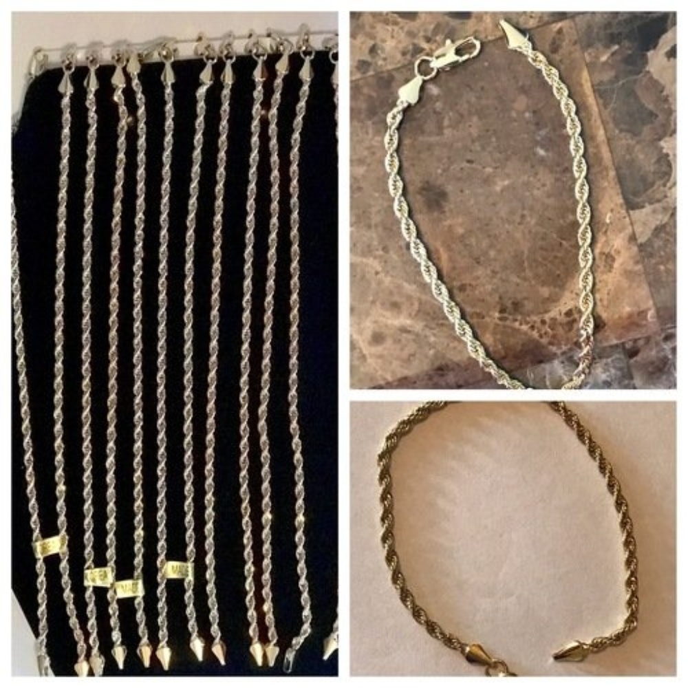 8 inch Gold Plated  Rope Bracelet 3mm